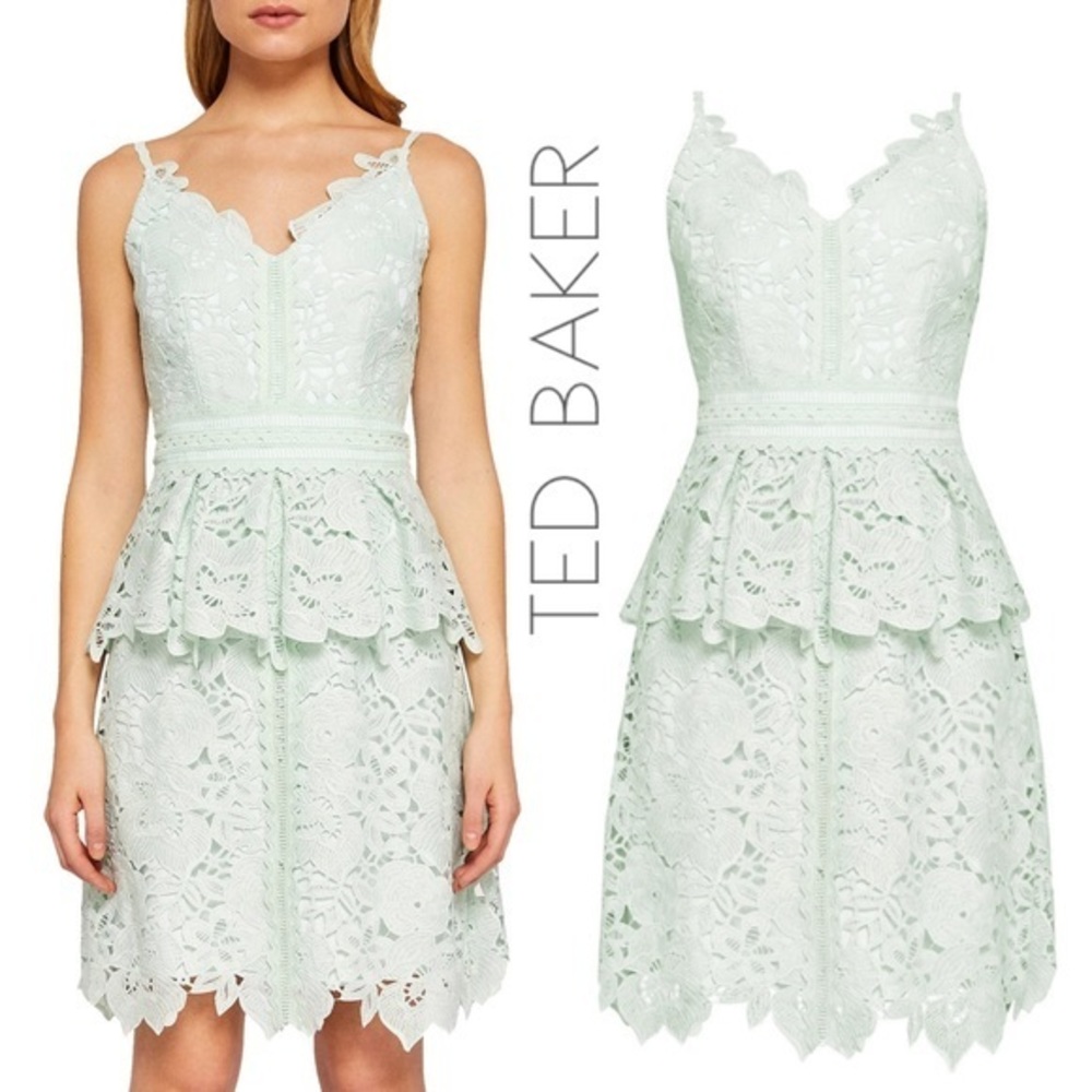 NWT Ted Baker lace peplum dress mint white 2 6 Medium free shipping designer